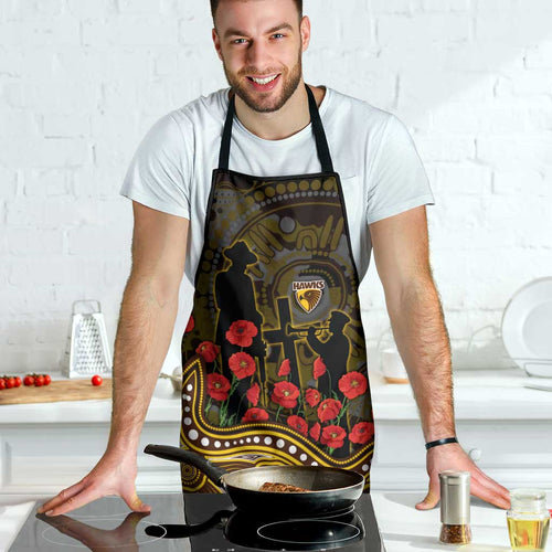 Hawthorn Hawks ANZAC Day Apron Indigenous Dot Art with Poppy Flower Tribute