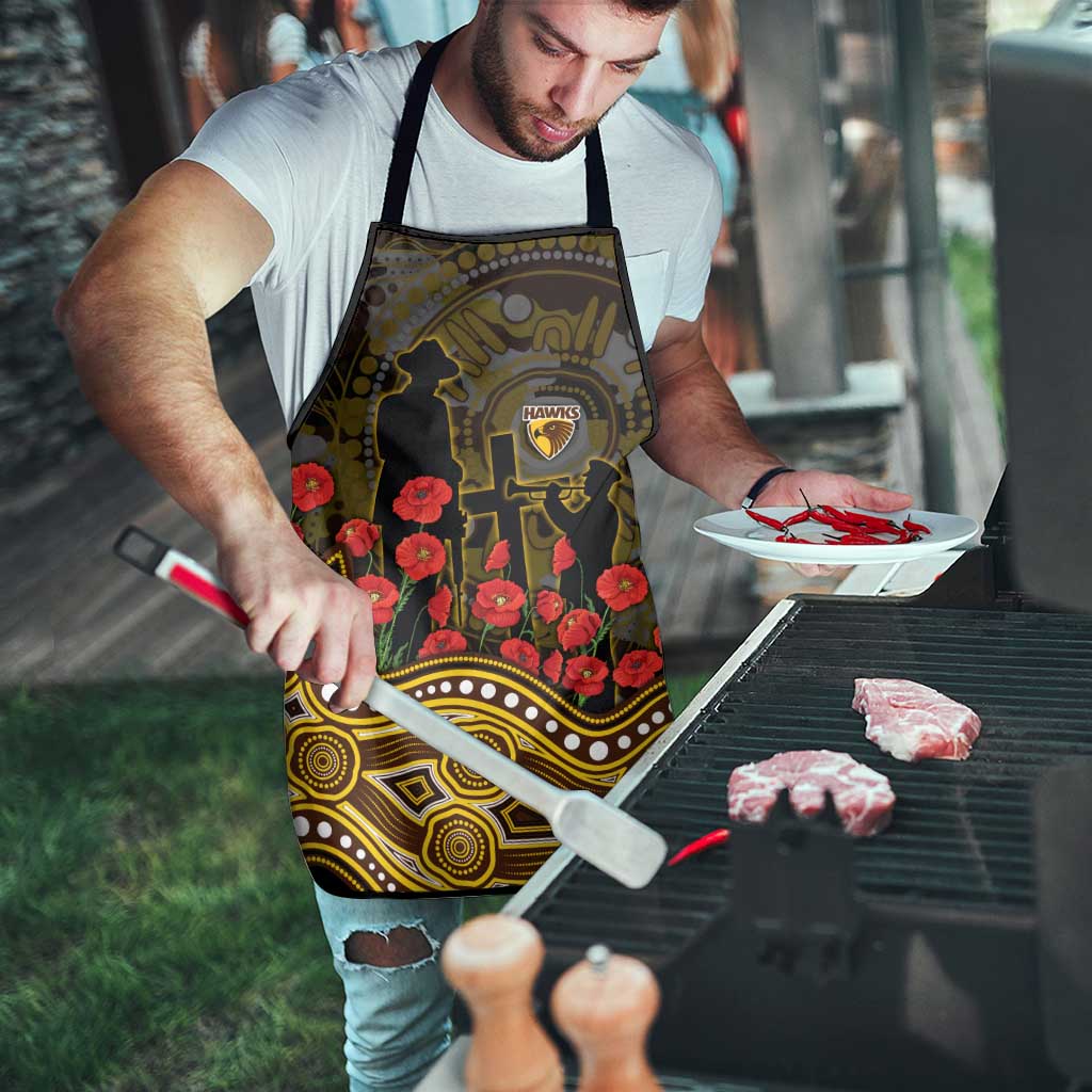 Hawthorn Hawks ANZAC Day Apron Indigenous Dot Art with Poppy Flower Tribute