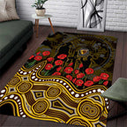 Hawthorn Hawks ANZAC Day Area Rug Indigenous Dot Art with Poppy Flower Tribute