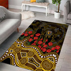 Hawthorn Hawks ANZAC Day Area Rug Indigenous Dot Art with Poppy Flower Tribute