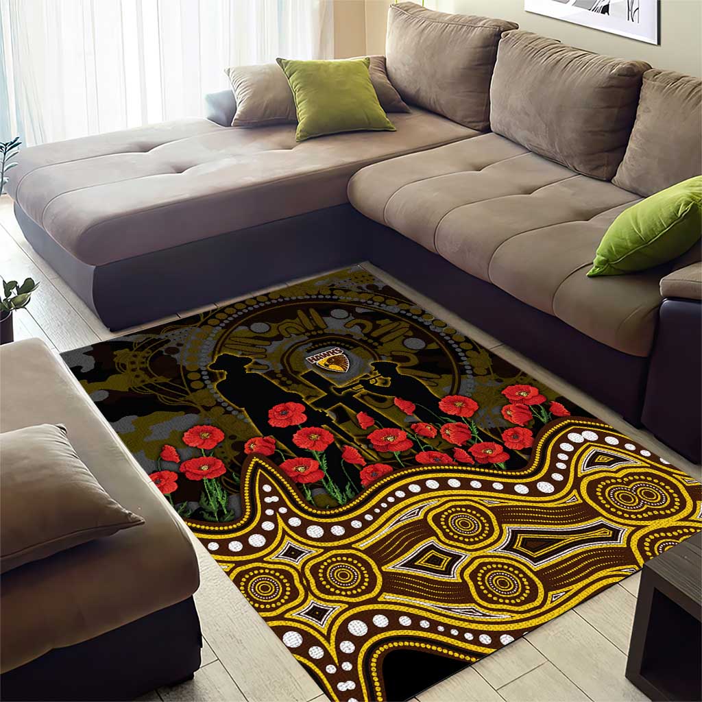 Hawthorn Hawks ANZAC Day Area Rug Indigenous Dot Art with Poppy Flower Tribute