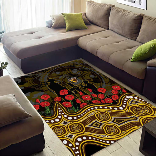 Hawthorn Hawks ANZAC Day Area Rug Indigenous Dot Art with Poppy Flower Tribute