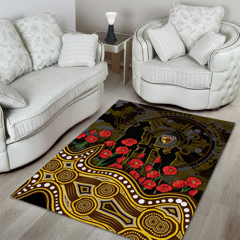 Hawthorn Hawks ANZAC Day Area Rug Indigenous Dot Art with Poppy Flower Tribute