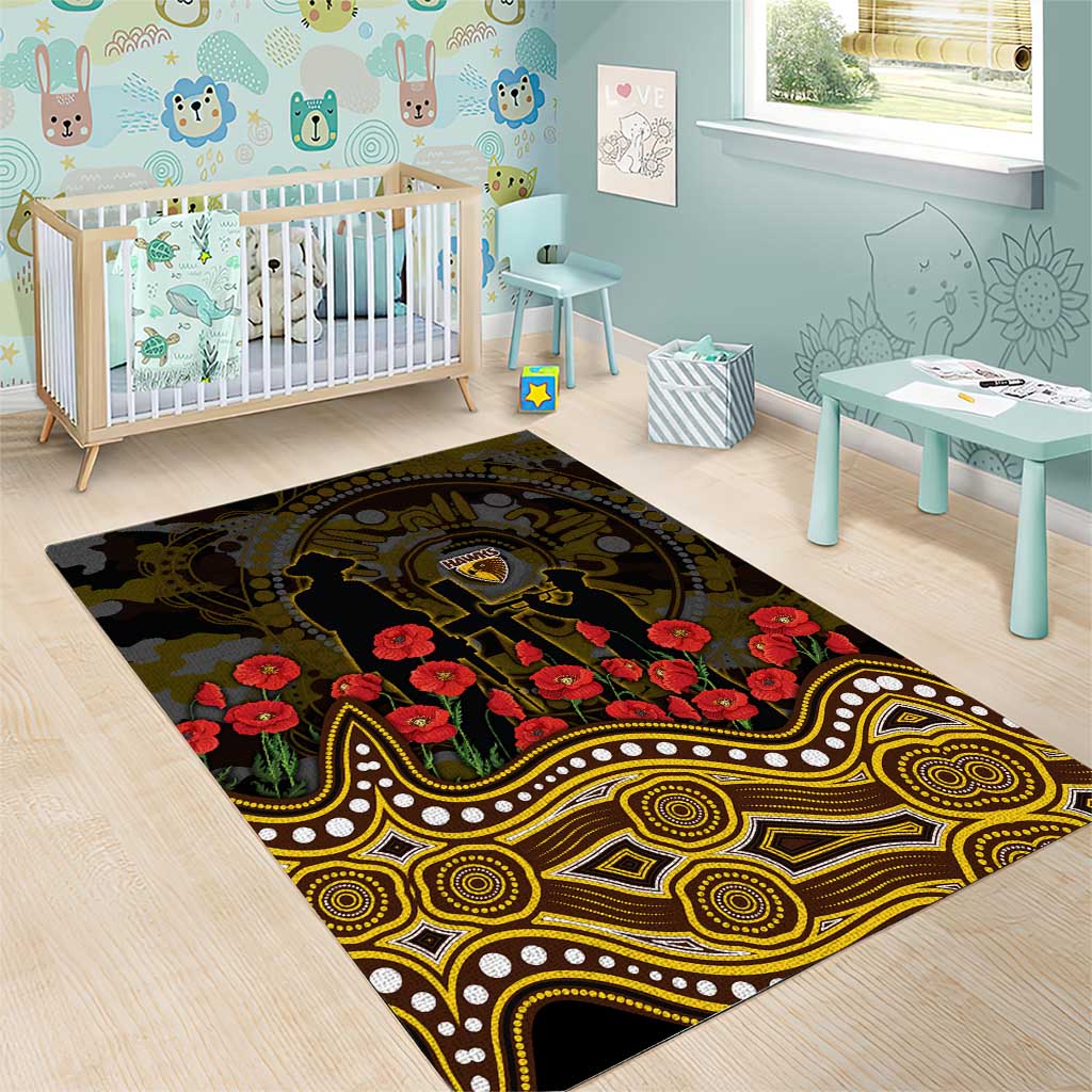 Hawthorn Hawks ANZAC Day Area Rug Indigenous Dot Art with Poppy Flower Tribute