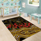 Hawthorn Hawks ANZAC Day Area Rug Indigenous Dot Art with Poppy Flower Tribute