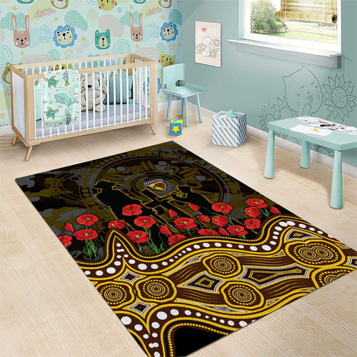 Hawthorn Hawks ANZAC Day Area Rug Indigenous Dot Art with Poppy Flower Tribute