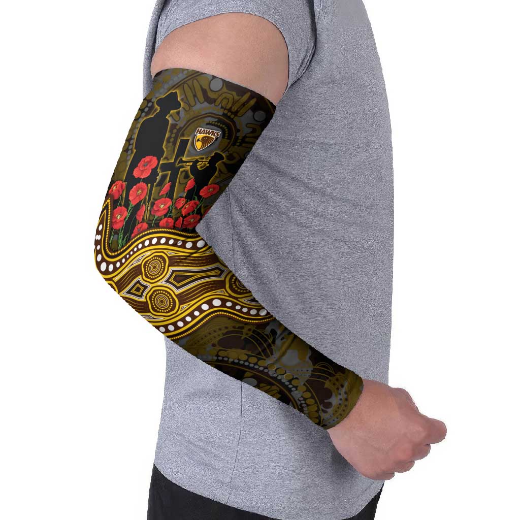 Hawthorn Hawks ANZAC Day Arm Sleeves Indigenous Dot Art with Poppy Flower Tribute