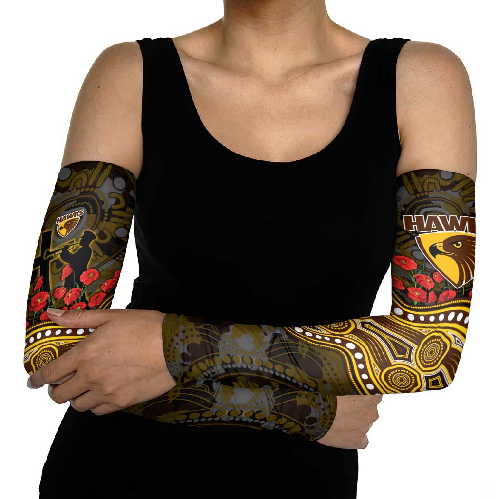 Hawthorn Hawks ANZAC Day Arm Sleeves Indigenous Dot Art with Poppy Flower Tribute