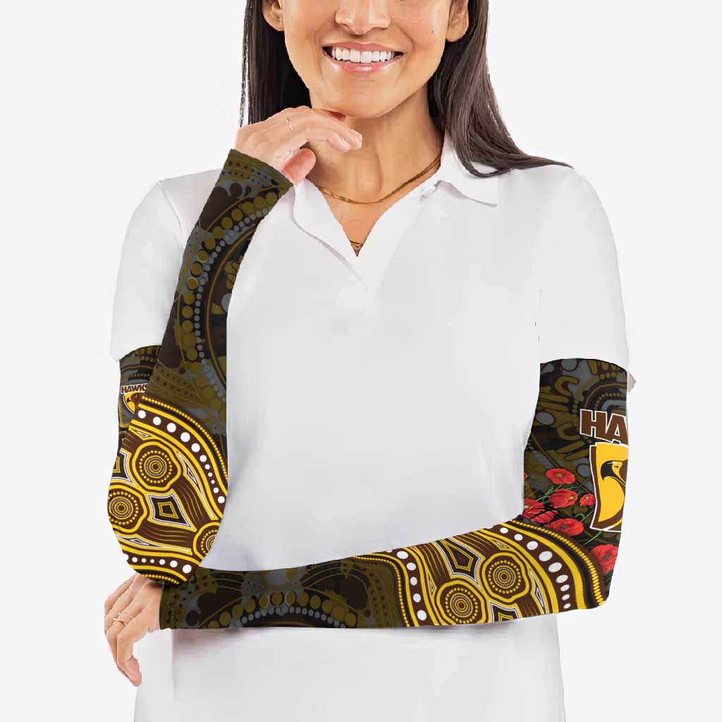 Hawthorn Hawks ANZAC Day Arm Sleeves Indigenous Dot Art with Poppy Flower Tribute