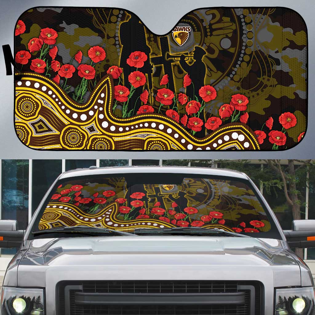 Hawthorn Hawks ANZAC Day Auto Sun Shade Indigenous Dot Art with Poppy Flower Tribute