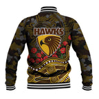 Hawthorn Hawks ANZAC Day Baseball Jacket Indigenous Dot Art with Poppy Flower Tribute