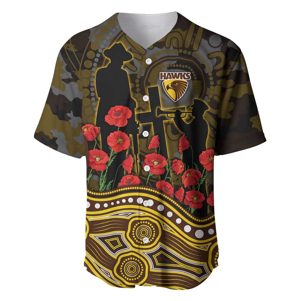 Hawthorn Hawks ANZAC Day Baseball Jersey Indigenous Dot Art with Poppy Flower Tribute