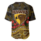Hawthorn Hawks ANZAC Day Baseball Jersey Indigenous Dot Art with Poppy Flower Tribute