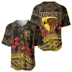 Hawthorn Hawks ANZAC Day Baseball Jersey Indigenous Dot Art with Poppy Flower Tribute