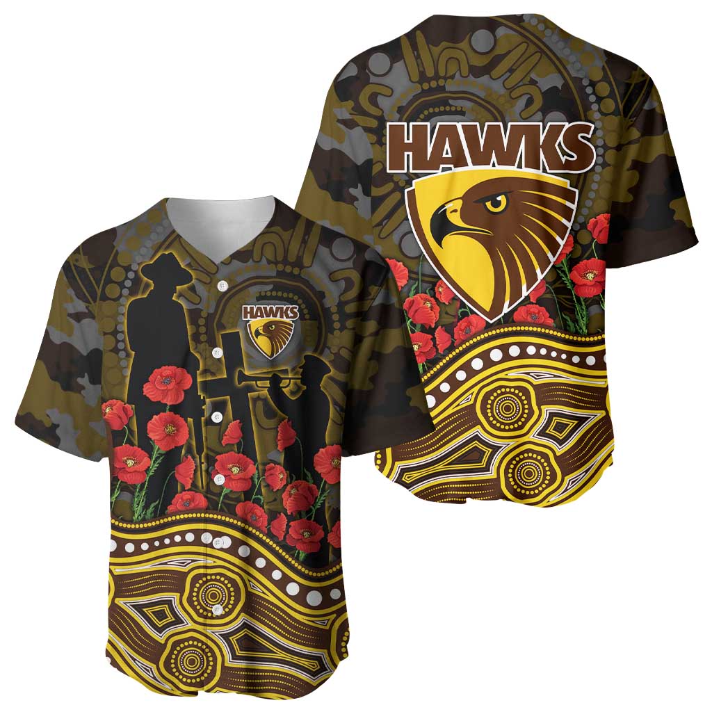 Hawthorn Hawks ANZAC Day Baseball Jersey Indigenous Dot Art with Poppy Flower Tribute