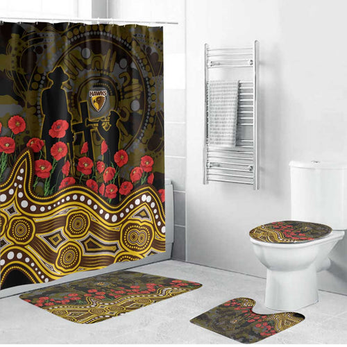 Hawthorn Hawks ANZAC Day Bathroom Set Indigenous Dot Art with Poppy Flower Tribute