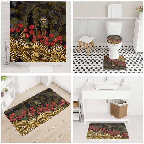 Hawthorn Hawks ANZAC Day Bathroom Set Indigenous Dot Art with Poppy Flower Tribute