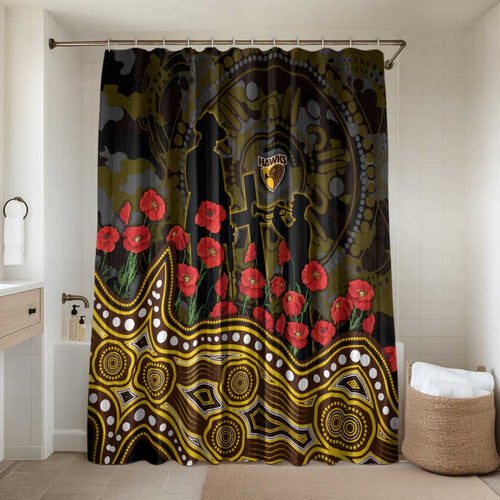 Hawthorn Hawks ANZAC Day Bathroom Set Indigenous Dot Art with Poppy Flower Tribute