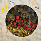 Hawthorn Hawks ANZAC Day Beach Blanket Indigenous Dot Art with Poppy Flower Tribute