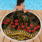 Hawthorn Hawks ANZAC Day Beach Blanket Indigenous Dot Art with Poppy Flower Tribute