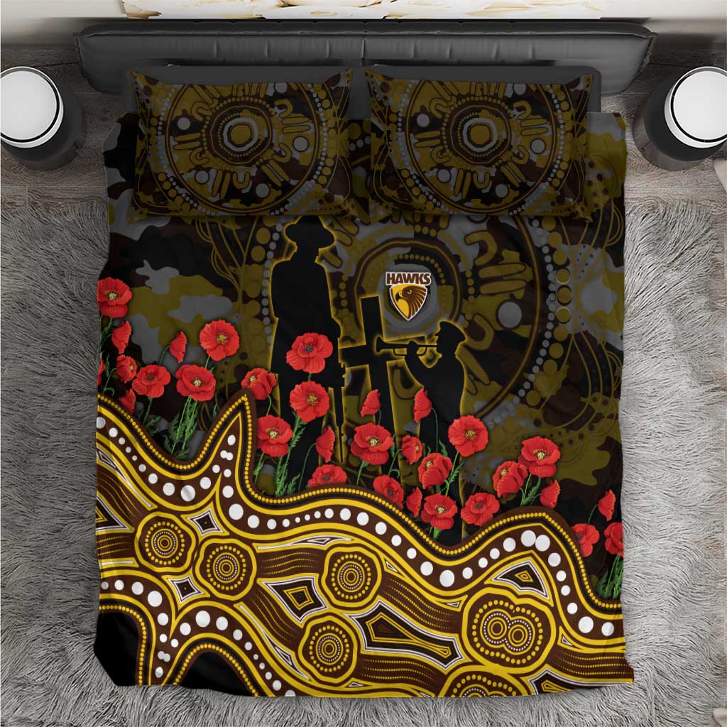 Hawthorn Hawks ANZAC Day Bedding Set Indigenous Dot Art with Poppy Flower Tribute