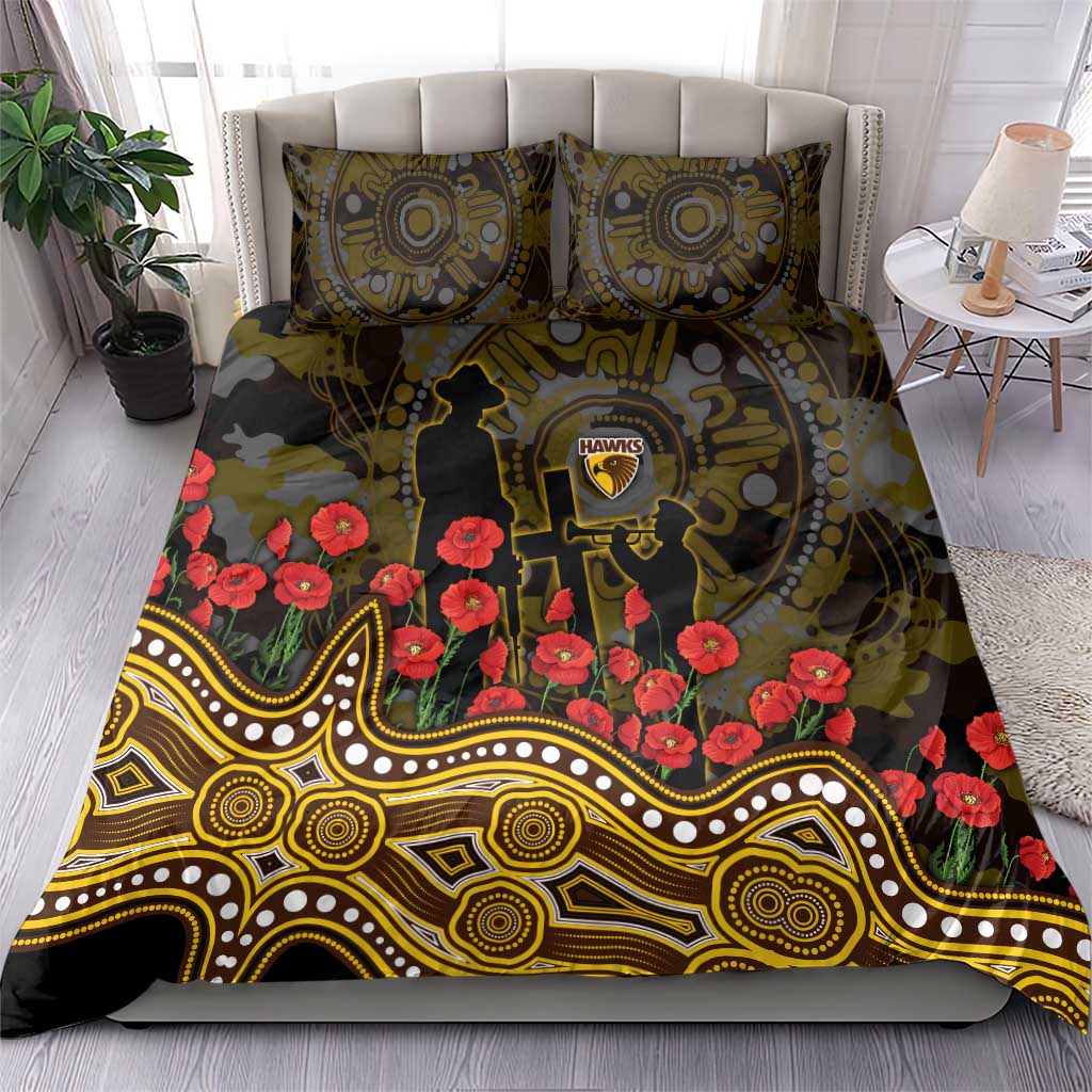 Hawthorn Hawks ANZAC Day Bedding Set Indigenous Dot Art with Poppy Flower Tribute
