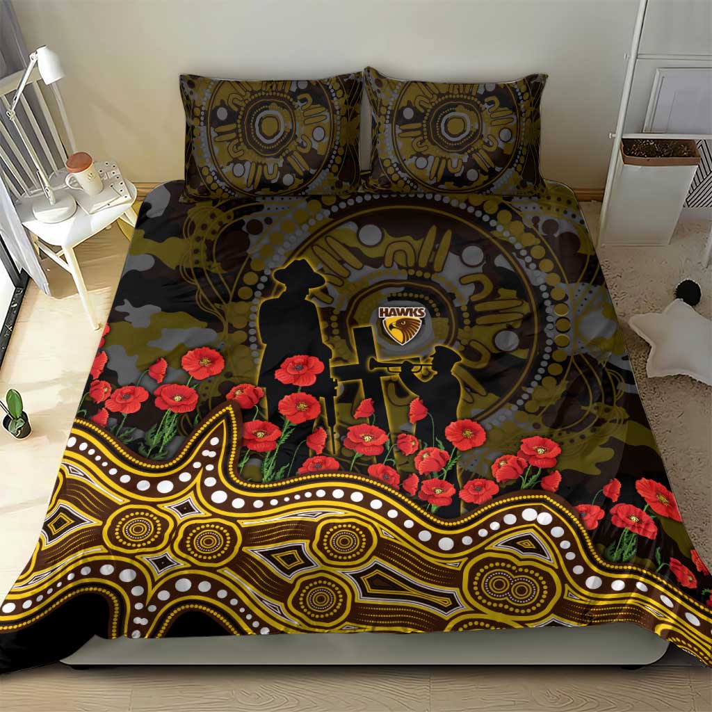 Hawthorn Hawks ANZAC Day Bedding Set Indigenous Dot Art with Poppy Flower Tribute