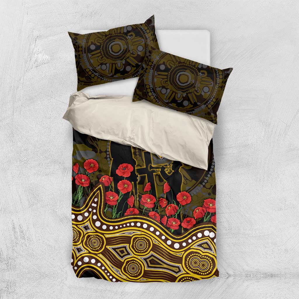 Hawthorn Hawks ANZAC Day Bedding Set Indigenous Dot Art with Poppy Flower Tribute