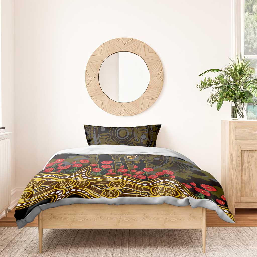 Hawthorn Hawks ANZAC Day Bedding Set Indigenous Dot Art with Poppy Flower Tribute