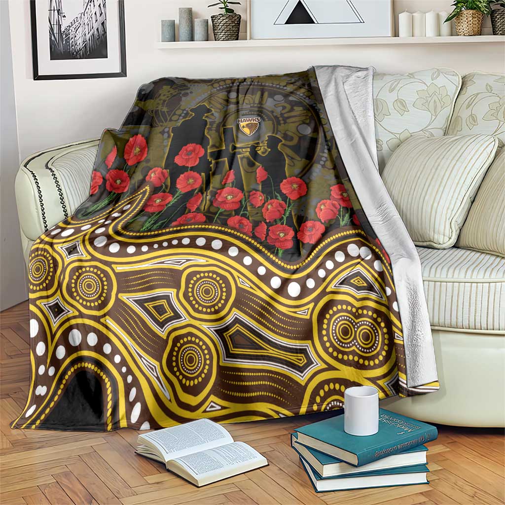 Hawthorn Hawks ANZAC Day Blanket Indigenous Dot Art with Poppy Flower Tribute
