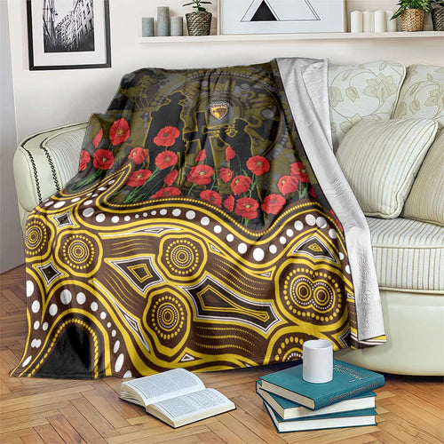 Hawthorn Hawks ANZAC Day Blanket Indigenous Dot Art with Poppy Flower Tribute