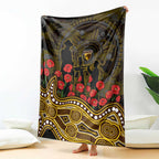 Hawthorn Hawks ANZAC Day Blanket Indigenous Dot Art with Poppy Flower Tribute