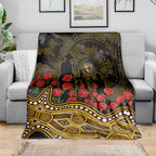 Hawthorn Hawks ANZAC Day Blanket Indigenous Dot Art with Poppy Flower Tribute