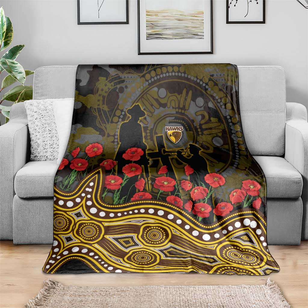 Hawthorn Hawks ANZAC Day Blanket Indigenous Dot Art with Poppy Flower Tribute