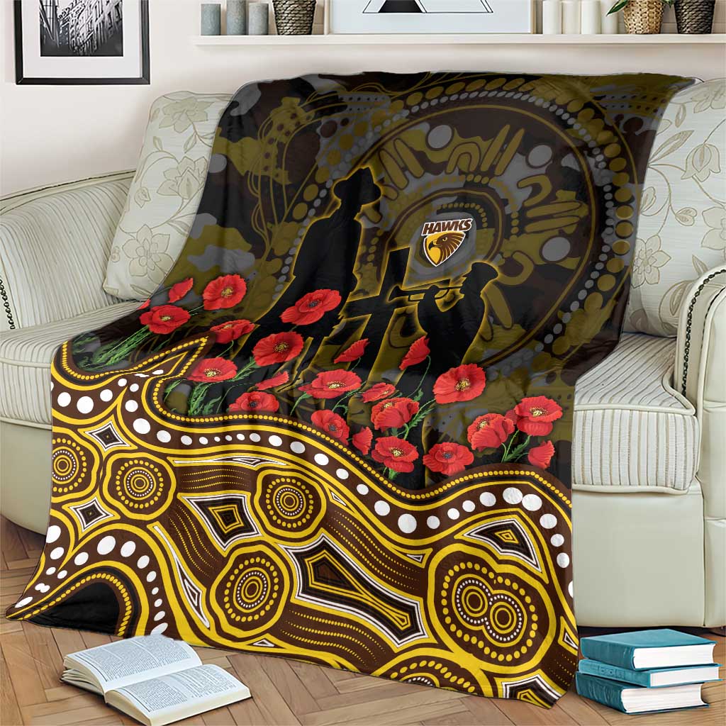 Hawthorn Hawks ANZAC Day Blanket Indigenous Dot Art with Poppy Flower Tribute