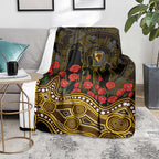 Hawthorn Hawks ANZAC Day Blanket Indigenous Dot Art with Poppy Flower Tribute
