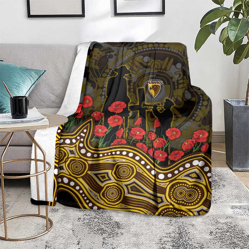 Hawthorn Hawks ANZAC Day Blanket Indigenous Dot Art with Poppy Flower Tribute