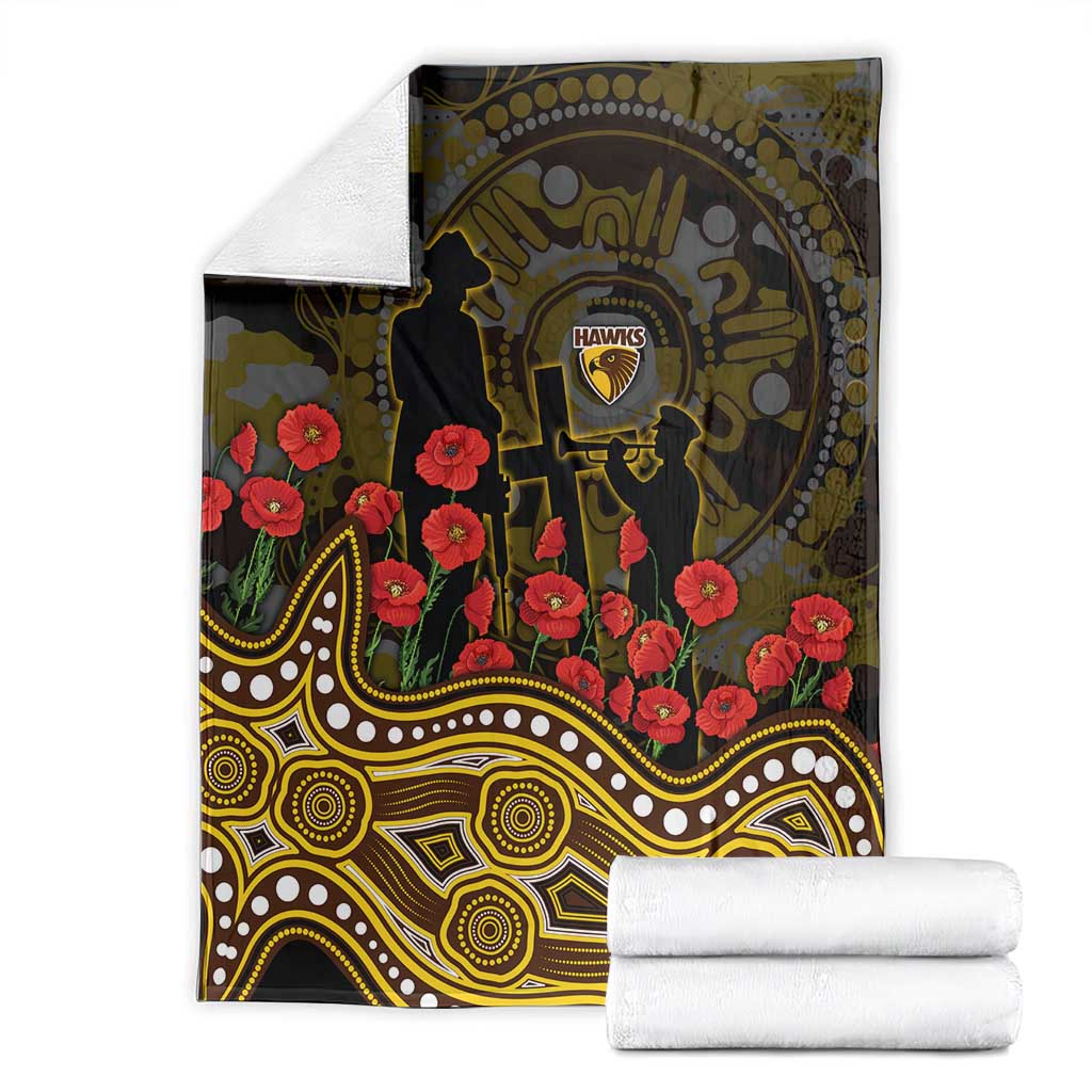 Hawthorn Hawks ANZAC Day Blanket Indigenous Dot Art with Poppy Flower Tribute