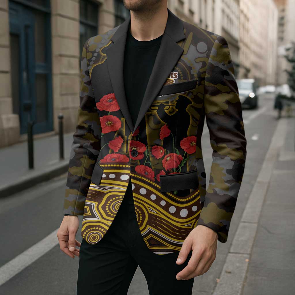 Hawthorn Hawks ANZAC Day Blazer Indigenous Dot Art with Poppy Flower Tribute