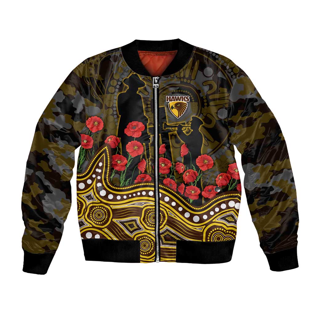 Hawthorn Hawks ANZAC Day Bomber Jacket Indigenous Dot Art with Poppy Flower Tribute
