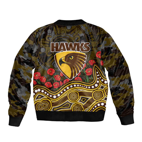 Hawthorn Hawks ANZAC Day Bomber Jacket Indigenous Dot Art with Poppy Flower Tribute