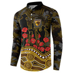 Hawthorn Hawks ANZAC Day Button Sweatshirt Indigenous Dot Art with Poppy Flower Tribute