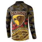 Hawthorn Hawks ANZAC Day Button Sweatshirt Indigenous Dot Art with Poppy Flower Tribute