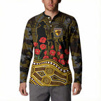 Hawthorn Hawks ANZAC Day Button Sweatshirt Indigenous Dot Art with Poppy Flower Tribute