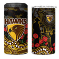 Hawthorn Hawks ANZAC Day 4 in 1 Can Cooler Tumbler Indigenous Dot Art with Poppy Flower Tribute