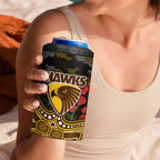 Hawthorn Hawks ANZAC Day 4 in 1 Can Cooler Tumbler Indigenous Dot Art with Poppy Flower Tribute