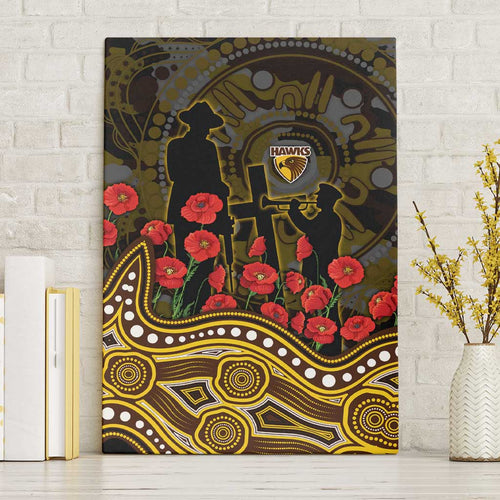 Hawthorn Hawks ANZAC Day Canvas Wall Art Indigenous Dot Art with Poppy Flower Tribute