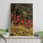 Hawthorn Hawks ANZAC Day Canvas Wall Art Indigenous Dot Art with Poppy Flower Tribute