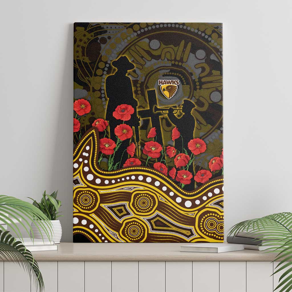 Hawthorn Hawks ANZAC Day Canvas Wall Art Indigenous Dot Art with Poppy Flower Tribute