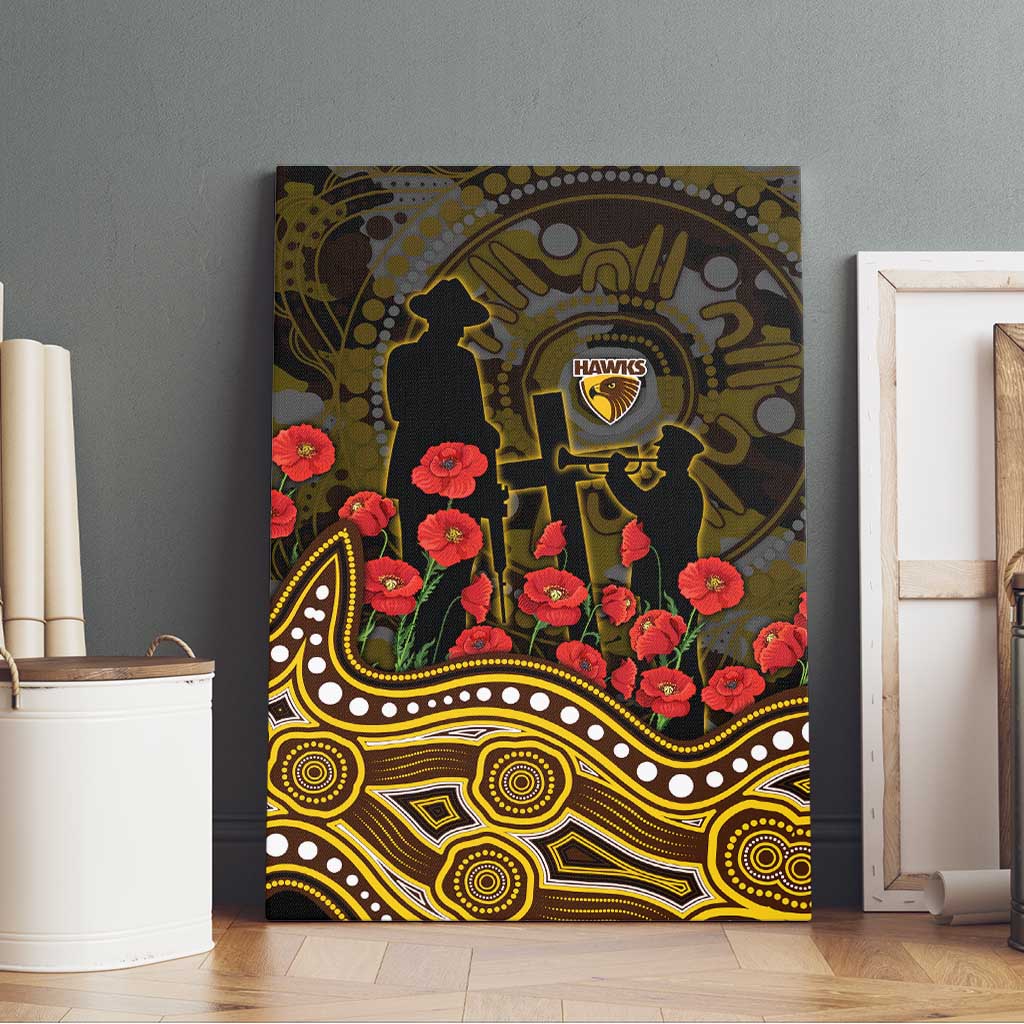 Hawthorn Hawks ANZAC Day Canvas Wall Art Indigenous Dot Art with Poppy Flower Tribute